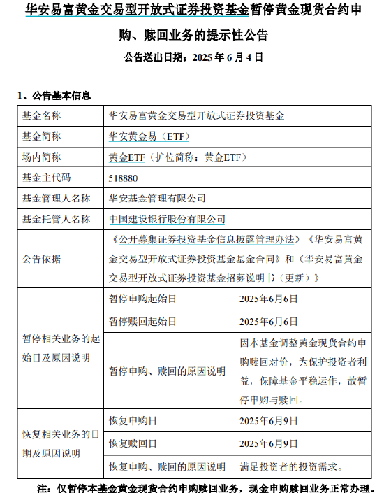 华安黄金ETF（518880）今年涨26%，最小申赎单位由30万份调整为10万份